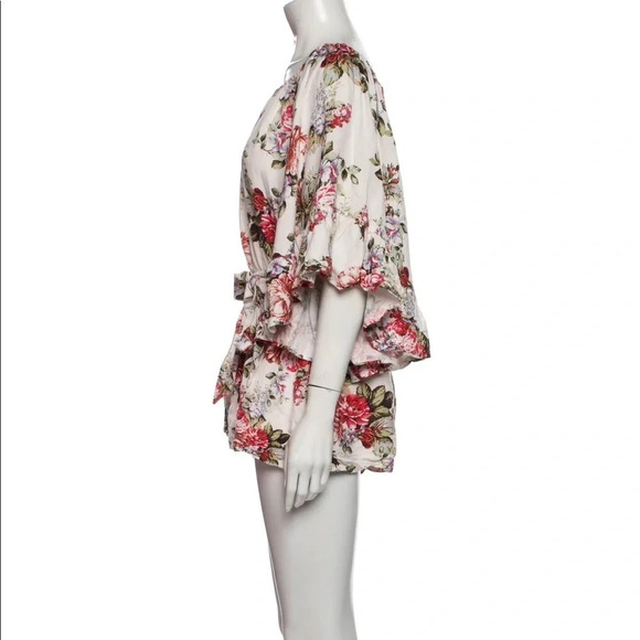 LPA Anthropologie Linen Off Shoulder Romper Floral Summer Rose Bouquet Size XS - Picture 3 of 11